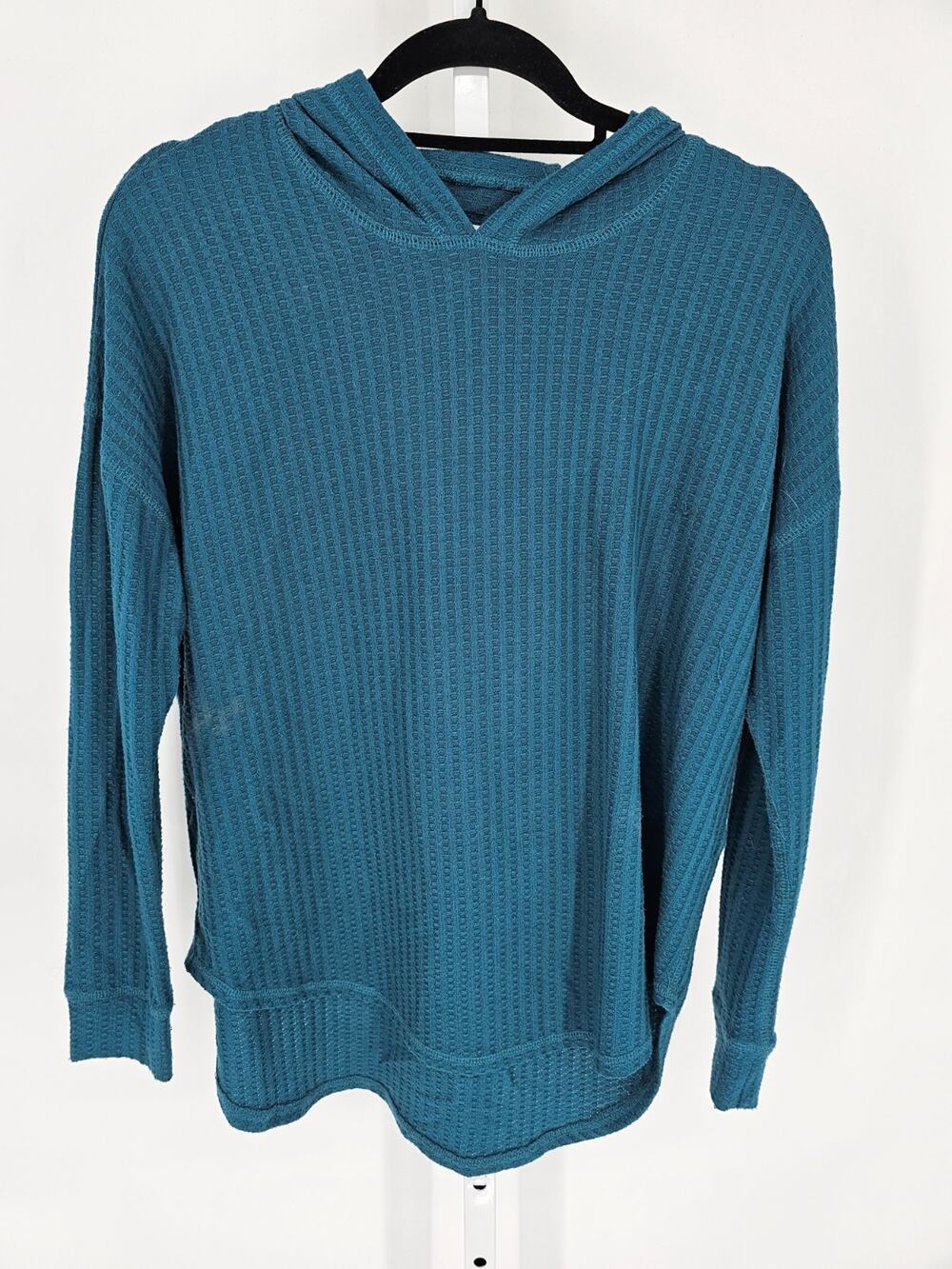 Chasor Womens Sz S Lightweight Waffle Knit Hoodie Dark Teal Blue
